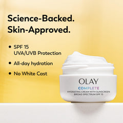 Olay SPF 15 swatch demonstrates non-greasy finish