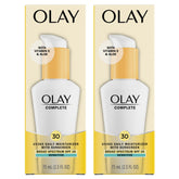 Olay Complete SPF 30 moisturizer bottle highlighting fragrance-free sun protection for sensitive skin.