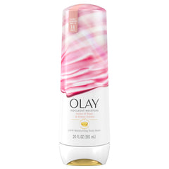 Olay Ducha Corporal Indulgente, botella visible, ofrece hidratación duradera para la piel.
