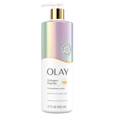 Olay firming hydrating lotion with collagen in a pump bottle for smoother, hydrated skin