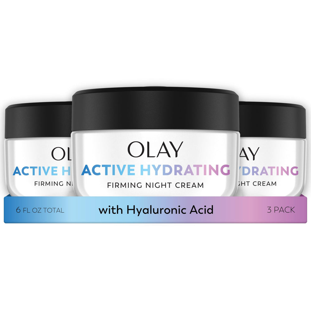 Olay Firming Night Cream jar close-up showing rich texture for overnight hydration