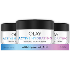 Olay Firming Night Cream jar close-up showing rich texture for overnight hydration