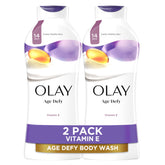 Olay Gel de Ducha Antiedad, botella visible, aporta hidratación duradera para la piel.
