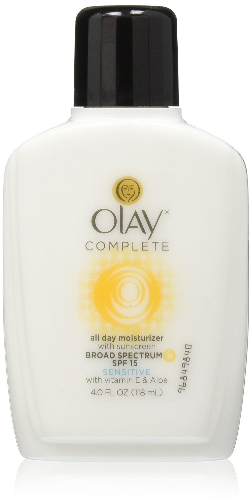 OLAY hidratante diario SPF 15 para piel sensible, envase de cuatro onzas.