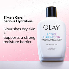 Olay hidratante facial fluido, textura ligera para absorción rápida.