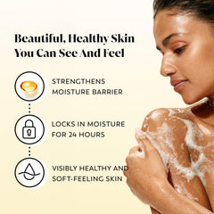 Olay Jabon Cuerpo Shea Mantequilla, textura cremosa para piel sedosa.