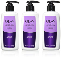 Olay limpiador facial anti-edad, botella con dispensador, limpieza rápida y suave.