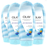Olay Moisture Ribbons Plus bottle shows rich lather for silky, nourished skin.