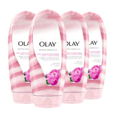 Olay Moisture Ribbons Plus bottle being poured for deep hydration
