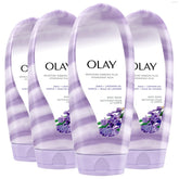 Olay Moisture Ribbons Plus Lavender Lather enhances cleansing with hydrated skin after shower.
