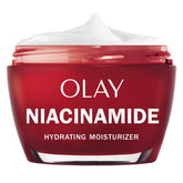 OLAY Niacinamide moisturizer bottle shown for everyday use with non-greasy finish