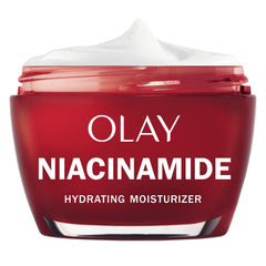 OLAY Niacinamide moisturizer bottle shown for everyday use with non-greasy finish
