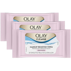 Pack de tres toallitas desmaquillantes Olay con aroma a rosas para uso diario.