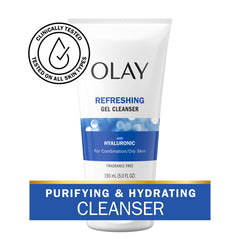 Olay Regenerist aplica gel limpiador sobre el rostro para limpieza revitalizante.