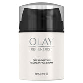 Olay Regenerist Deep Hydration cream jar close-up shows rich, fast-absorbing moisture.