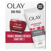 Olay Regenerist Detoxifying Pore Scrub Cleanser bottle with exfoliating beads for refreshed pores.