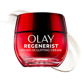 Olay Regenerist Micro-Sculpting Cream jar ready for daily use with a smooth texture.