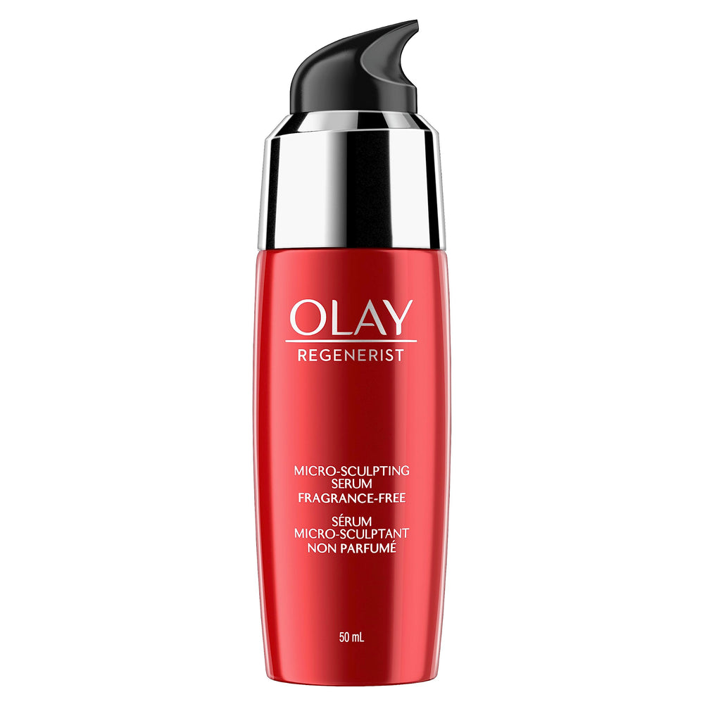 Olay Regenerist Micro-Sculpting Serum bottle for fast-absorbing skincare routine.