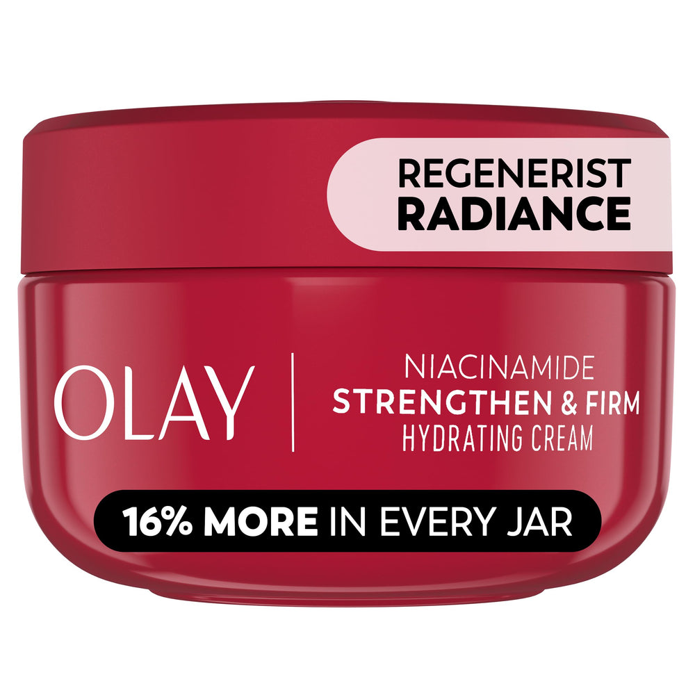 Olay Regenerist Radiance Niacinamide jar showing hydrating cream for daily use