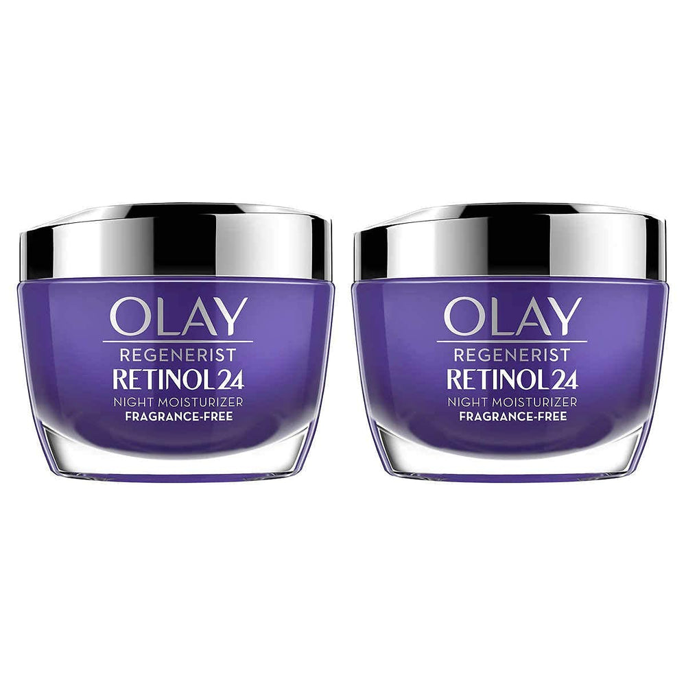 Olay Regenerist Retinol 24 Night Cream jar close-up for nighttime skin renewal