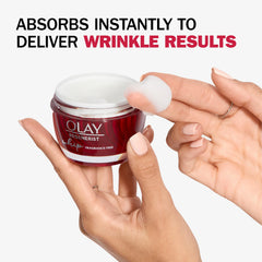 Olay Regenerist Whip fragrance-free pump bottle for quick absorption.
