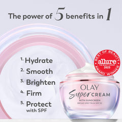 OLAY Super Cream SPF 30 bottle back label highlights ingredients