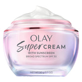 OLAY Super Cream SPF 30 bottle front for daily hydration and sun protection