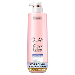 Olay Super Serum Body Wash: botella vertido para limpieza suave y revitalizante.