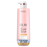 Olay Super Serum Body Wash en botella muestra hidratación duradera para la piel