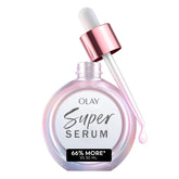 Olay Super Serum bottle pump showing easy daily application for glow