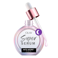 Olay Super Serum Night Repair bottle shows fragrance-free hydration overnight