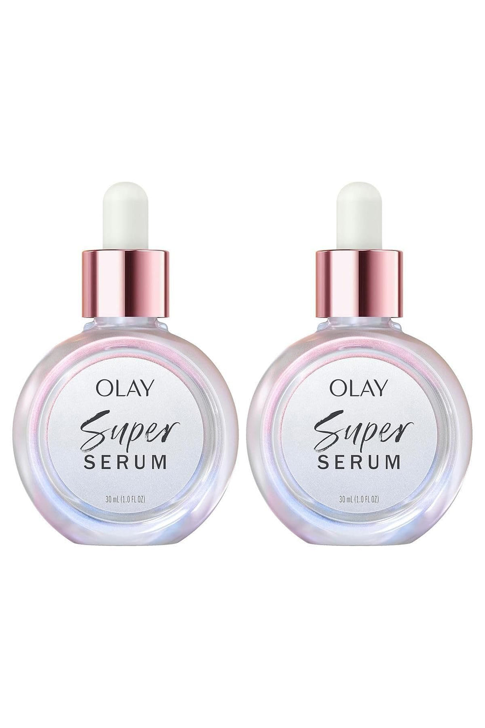 Olay Super Serum Twin Pack front view with two bottles for daily hydration