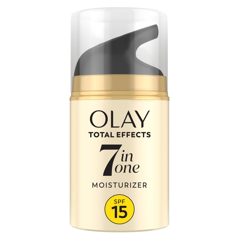 OLAY Total Effects bottle showing SPF 15 for daily anti-aging protection