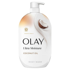 Olay Ultra Humectante: botella con aroma a coco y hidratación duradera.