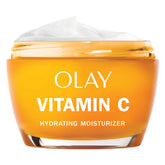OLAY Vitamin C face cream closeup bottle shows brightening potential and lightweight hydration.