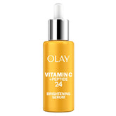 OLAY Vitamin C + Peptide 24 serum bottle close-up highlighting brightness