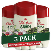 Old Spice Alpine antiperspirant bottle in a 3-pack for daily freshness