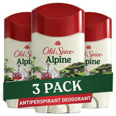 Old Spice Alpine antiperspirant bottle in a 3-pack for daily freshness