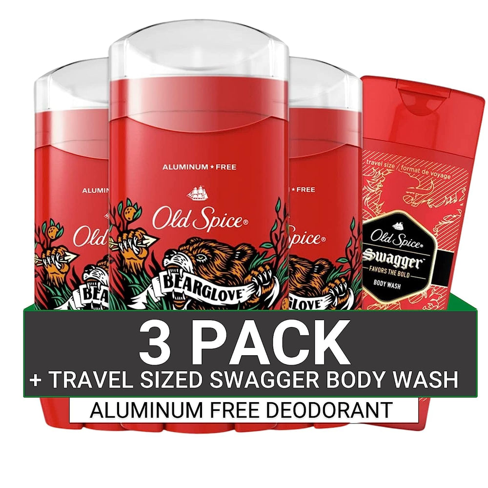 Old Spice Bearglove deodorant stick close-up shows clear, long-lasting freshness