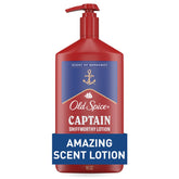 Old Spice Captain lotion pump bottle showing easy, quick hydration