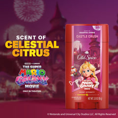 Old Spice Celestial Citrus scent label closeup, inviting a bright, refreshing aroma.
