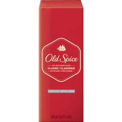 Old Spice Classic After Shave bottle pour captures a crisp splash.