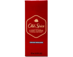 Old Spice Classic After Shave bottle back showing ingredients and usage notes