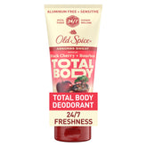 Botella de Old Spice crema desodorante cuerpo con aroma cereza negra y bourbon para uso diario