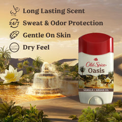 Old Spice Oasis, etiqueta-vanilla-notas, aroma suave gracias a vainilla.