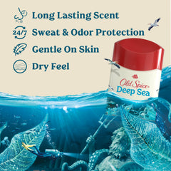 Old Spice Dry Feel, vista lateral, fragancia oceánica para energía diaria.