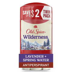 Old Spice Dry Feel antiperspirant bottle with wilderness lavender scent for all-day freshness.