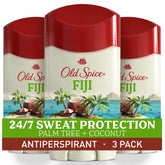 Old Spice Dry Feel Fiji bottle shows 24/7 protection and tropical scent.