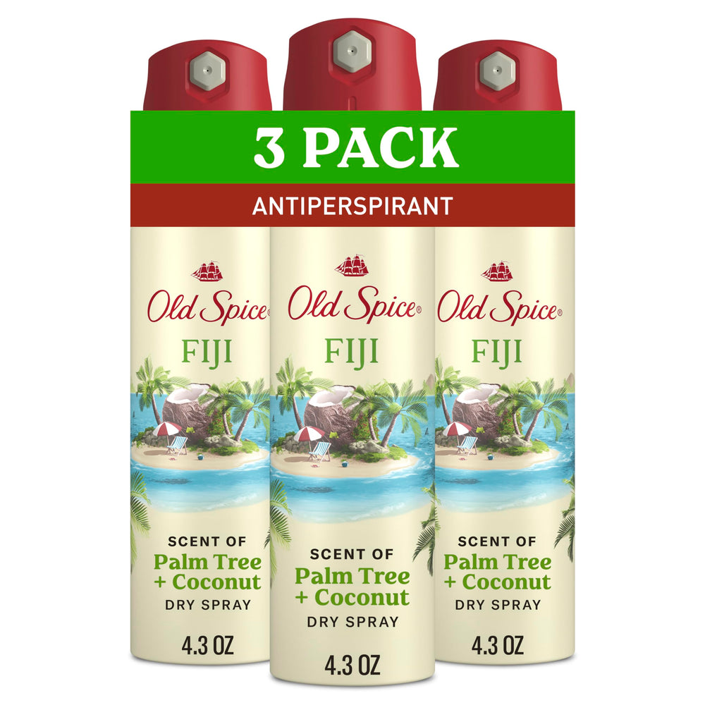Old Spice Dry Spray Fiji: botella para uso diario y frescura duradera.