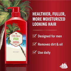 Old Spice Fiji 2-in-1 bottle back label shows key ingredients and usage tips.